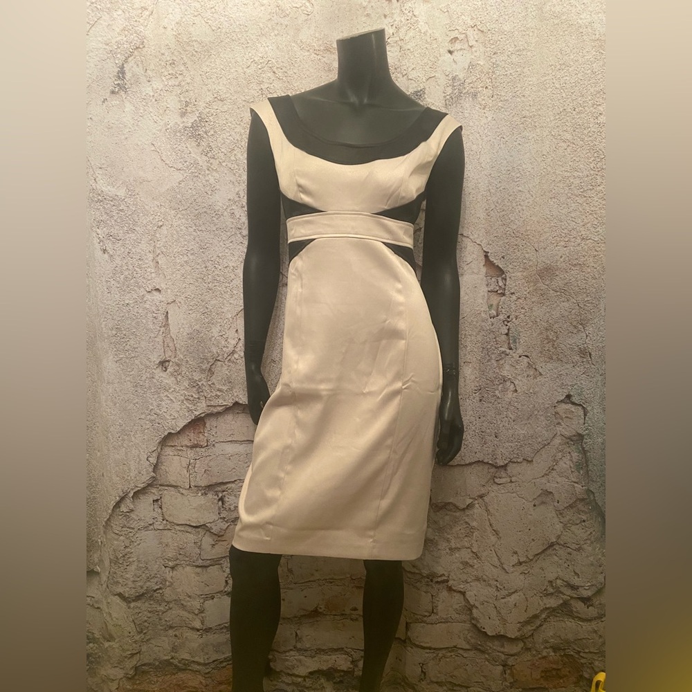 London Times Black/Champagne Sateen Fitted Dress